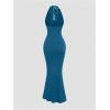 image:imageGORGLITTER Womens Halter Tie Maxi Dresses Elegant Classy Backless Cowl Neck Evening Gowns Formal Cocktail Ruched DressBlue