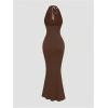 image:imageGORGLITTER Womens Halter Tie Maxi Dresses Elegant Classy Backless Cowl Neck Evening Gowns Formal Cocktail Ruched DressBrown