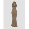 image:imageGORGLITTER Womens Halter Tie Maxi Dresses Elegant Classy Backless Cowl Neck Evening Gowns Formal Cocktail Ruched DressKhaki