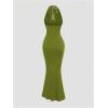 image:imageGORGLITTER Womens Halter Tie Maxi Dresses Elegant Classy Backless Cowl Neck Evening Gowns Formal Cocktail Ruched DressOlive Green