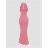 image:imageGORGLITTER Womens Halter Tie Maxi Dresses Elegant Classy Backless Cowl Neck Evening Gowns Formal Cocktail Ruched DressPlain Pink