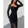 image:imageGORGLITTER Womens Lace Long Sleeve Prom Cocktail Birthday Dresses Gothic Y2K Fall Formal Dinner Goth Party Maxi DressBlack