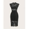 image:imageGORGLITTER Womens Lace Tea Party Dresses Sheer Cap Sleeve Crew Neck Elegant Wedding Guest Bodycon DressBlack