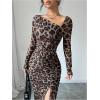image:imageGORGLITTER Womens Leopard Cheetah Print Dress Animal Cocktail Birthday Going Out Club Long Sleeve Y2K Ruched Slit DressesBlack