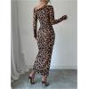 image:imageGORGLITTER Womens Leopard Cheetah Print Dress Animal Cocktail Birthday Going Out Club Long Sleeve Y2K Ruched Slit DressesBrown