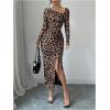 image:imageGORGLITTER Womens Leopard Cheetah Print Dress Animal Cocktail Birthday Going Out Club Long Sleeve Y2K Ruched Slit DressesBrown