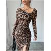 image:imageGORGLITTER Womens Leopard Cheetah Print Dress Animal Cocktail Birthday Going Out Club Long Sleeve Y2K Ruched Slit DressesBrown
