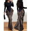 image:imageGORGLITTER Womens Leopard Print Bodycon Maxi Dress Cheetah Long Sleeve Ruched Birthday Party Evening DressesBlack and Brown