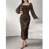 image:imageGORGLITTER Womens Leopard Print Bodycon Midi Dress Cheetah Long Sleeve Elegant Going Out Wedding Guest Party DressesBrown