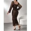 image:imageGORGLITTER Womens Leopard Print Bodycon Midi Dress Cheetah Long Sleeve Elegant Going Out Wedding Guest Party DressesBrown