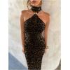 image:imageGORGLITTER Womens Leopard Print Halter Maxi Dress Sleeveless Wedding Guest Bodycon Rave Long DressesBlack and Brown