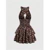 image:imageGORGLITTER Womens Leopard Print Mini Dress Cheetah Y2k Backless Deep V Neck Ruffle Halter Dresses Going Out OutfitsBrown