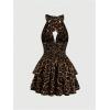 image:imageGORGLITTER Womens Leopard Print Mini Dress Cheetah Y2k Backless Deep V Neck Ruffle Halter Dresses Going Out OutfitsBrown1
