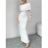 image:imageGORGLITTER Womens Long Sleeve Lace Off Shoulder Bodycon Dress Ruched Wedding Guest Bridesmaid Cocktail Maxi DressesWhite