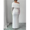 image:imageGORGLITTER Womens Long Sleeve Lace Off Shoulder Bodycon Dress Ruched Wedding Guest Bridesmaid Cocktail Maxi DressesWhite