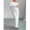 image:imageGORGLITTER Womens Long Sleeve Lace Off Shoulder Bodycon Dress Ruched Wedding Guest Bridesmaid Cocktail Maxi DressesWhite