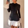 image:imageGORGLITTER Womens Long Sleeve Ruched Dress Color Block Cocktail Birthday Dinner Going Out Mini Dresses Fall TrendyBlack and White