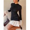 image:imageGORGLITTER Womens Long Sleeve Ruched Dress Color Block Cocktail Birthday Dinner Going Out Mini Dresses Fall TrendyBlack and White