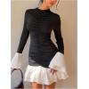 image:imageGORGLITTER Womens Long Sleeve Ruched Dress Color Block Cocktail Birthday Dinner Going Out Mini Dresses Fall TrendyBlack and White