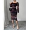 image:imageGORGLITTER Womens Mesh Bodycon Dress Cocktail Wedding Guest Formal Tie Dye Lantern Sleeve Ruched Midi DressesMulticolor