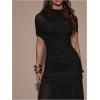 image:imageGORGLITTER Womens Mesh Bodycon Maxi Dress Ruched Asymmetrical Wedding Guest Formal Prom Birthday Party Dinner DressesBlack