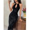 image:imageGORGLITTER Womens Mesh Halter Bodycon Midi Dress Sheer Cut Out Dresses Gothic Party Cocktail Prom Going Out OutfitsBlack