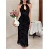 image:imageGORGLITTER Womens Mesh Halter Bodycon Midi Dress Sheer Cut Out Dresses Gothic Party Cocktail Prom Going Out OutfitsBlack