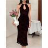 image:imageGORGLITTER Womens Mesh Halter Bodycon Midi Dress Sheer Cut Out Dresses Gothic Party Cocktail Prom Going Out OutfitsRed