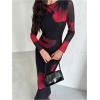 image:imageGORGLITTER Womens Mesh Long Sleeve Maxi Dress Floral Tie Dye Crewneck Bodycon Fall Cocktail Party DressesBlack