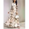 image:imageGORGLITTER Womens Mesh Long Sleeve Maxi Dresses Fall Formal Boho Wedding Guest Prom Cocktail Party Tie Dye Long DressBrown