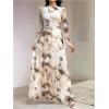 image:imageGORGLITTER Womens Mesh Long Sleeve Maxi Dresses Fall Formal Boho Wedding Guest Prom Cocktail Party Tie Dye Long DressBrown