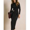 image:imageGORGLITTER Womens Mesh Long Sleeve Midi Dresses Elegant Wrap Wedding Guest Cocktail Holiday Formal Party Sliming DressBlack