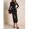 image:imageGORGLITTER Womens Mesh Long Sleeve Midi Dresses Elegant Wrap Wedding Guest Cocktail Holiday Formal Party Sliming DressBlack