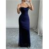 image:imageGORGLITTER Womens Mesh Maxi Dress Backless Wedding Guest Dress Ruched Drawstring Bodycon Cami Party Cocktail DressesBlue