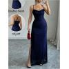 image:imageGORGLITTER Womens Mesh Maxi Dress Backless Wedding Guest Dress Ruched Drawstring Bodycon Cami Party Cocktail DressesBlue