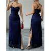 image:imageGORGLITTER Womens Mesh Maxi Dress Backless Wedding Guest Dress Ruched Drawstring Bodycon Cami Party Cocktail DressesBlue
