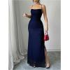 image:imageGORGLITTER Womens Mesh Maxi Dress Backless Wedding Guest Dress Ruched Drawstring Bodycon Cami Party Cocktail DressesBlue