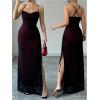 image:imageGORGLITTER Womens Mesh Maxi Dress Backless Wedding Guest Dress Ruched Drawstring Bodycon Cami Party Cocktail DressesPurple