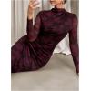 image:imageGORGLITTER Womens Mesh Mock Neck Bodycon Midi Dress Tie Dye Long Sleeve Ruched Birthday Pencil Long Dresses OutfitsMesh Purple