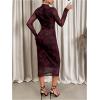 image:imageGORGLITTER Womens Mesh Mock Neck Bodycon Midi Dress Tie Dye Long Sleeve Ruched Birthday Pencil Long Dresses OutfitsMesh Purple