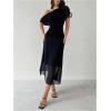 image:imageGORGLITTER Womens Mesh Off The Shoulder Midi Dress Formal Prom Wedding Guest Dress Ruched Sleeveless Slit Long DressesBlack