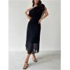 image:imageGORGLITTER Womens Mesh Off The Shoulder Midi Dress Formal Prom Wedding Guest Dress Ruched Sleeveless Slit Long DressesBlack