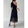image:imageGORGLITTER Womens Mesh Off The Shoulder Midi Dress Formal Prom Wedding Guest Dress Ruched Sleeveless Slit Long DressesBlack