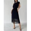 image:imageGORGLITTER Womens Mesh Off The Shoulder Midi Dress Formal Prom Wedding Guest Dress Ruched Sleeveless Slit Long DressesBlack