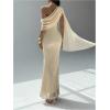 image:imageGORGLITTER Womens Mesh One Shoulder Bodycon Maxi Dresses Elegant Summer Cocktail Tea Party Vegas Sundress with ShrugsApricot