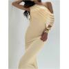 image:imageGORGLITTER Womens Mesh One Shoulder Bodycon Maxi Dresses Elegant Summer Cocktail Tea Party Vegas Sundress with ShrugsApricot