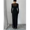 image:imageGORGLITTER Womens Mesh One Shoulder Long Sleeve Maxi Dresses Elegant Classy Festival Fall Formal Bodycon Long DressBlack