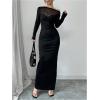 image:imageGORGLITTER Womens Mesh One Shoulder Long Sleeve Maxi Dresses Elegant Classy Festival Fall Formal Bodycon Long DressBlack