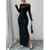 image:imageGORGLITTER Womens Mesh One Shoulder Long Sleeve Maxi Dresses Elegant Classy Festival Fall Formal Bodycon Long DressBlack