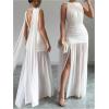image:imageGORGLITTER Womens Mesh Sheer Halter Maxi Dress Birthday Wedding Guest Dress Ruched Backless Slit Prom Cocktail DressesApricot